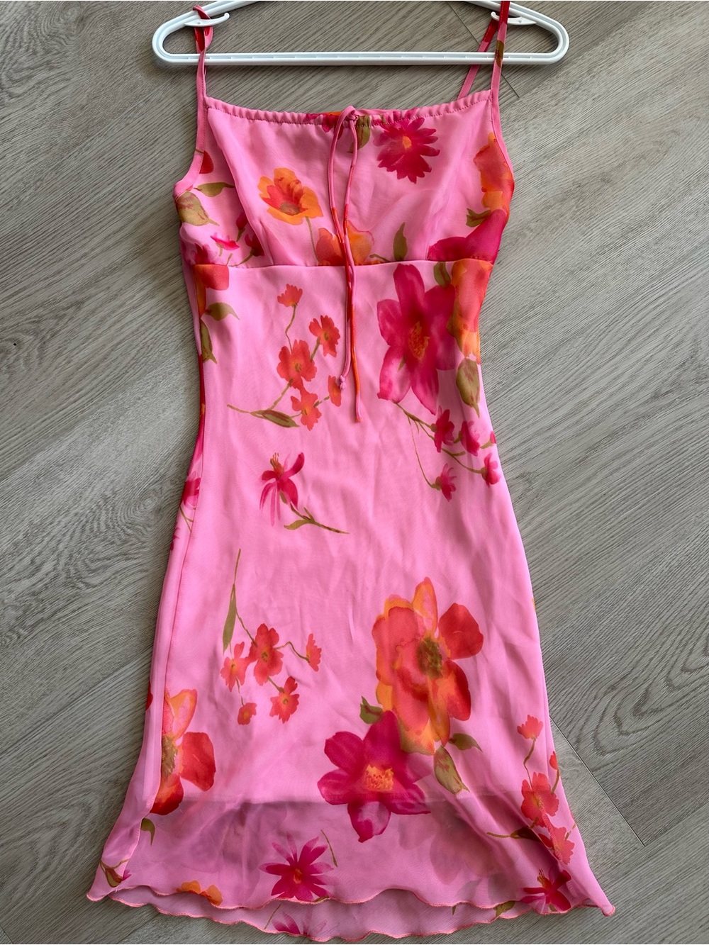 Floral Pink Slip Dress with Spaghetti Straps